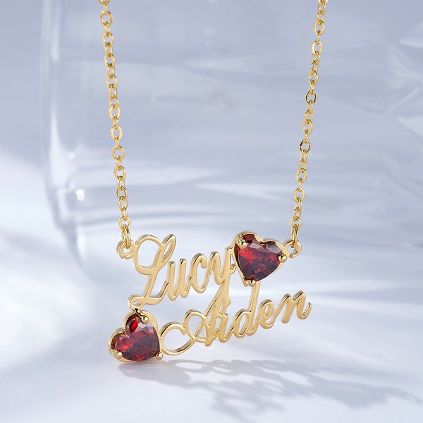 Collier Personnalisé avec Noms et Pierres de Naissance en Forme de Cœur Pendentif Style de Deux Noms Cadeau Anniversaire Noël pour Femme