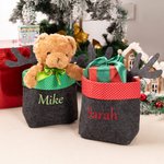 Personalised Reindeer Antlers Polka Dot Collapsible Felt Storage Basket with Embroidery Name for Candies Toys Christmas Decor Gift for Boys Girls