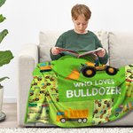 Personalized Face Photo Construction Vehicles Lorries Multicolour Soft Throw Blanket with Name Home Decor Birthday Gift for Boys Girls 3