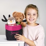 Personalised Reindeer Antlers Polka Dot Collapsible Felt Storage Basket with Embroidery Name for Candies Toys Christmas Decor Gift for Boys Girls