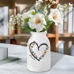 Vase en Céramique Personnalisé avec 1-6 Noms et Fleurs de Naissance Décoration d'Intérieur Cadeau Anniversaire Fête des Mères pour Maman Grand-mère
