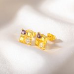 Personalised Exquisite 1 - 4 Family Square Birthstones Stud Earrings Christmas Mother's Day Gift for Mom Grandma