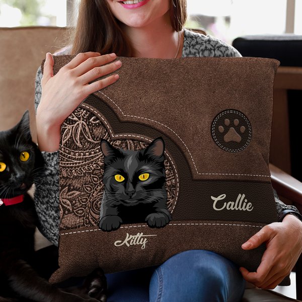 Taie d'Oreiller Personnalisée avec 1-5 Motifs Chien Chat Style Rétro Bourrage à Choix Cadeau Noël Anniversaire pour Amoureux d'Animal de Compagnie