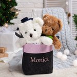 Personalised Reindeer Antlers Polka Dot Collapsible Felt Storage Basket with Embroidery Name for Candies Toys Christmas Decor Gift for Boys Girls