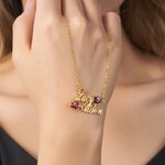 Collier Personnalisé avec Noms et Pierres de Naissance en Forme de Cœur Pendentif Style de Deux Noms Cadeau Anniversaire Noël pour Femme