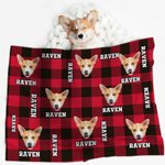 Personalised Multicolour Plaid Dog Cat 1-3 Photos Soft Throw Blanket with Name Christmas Birthday Gift for Pet Lovers