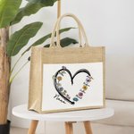 Sac Cabas Toile de Jute Réutilisable Personnalisé avec 1-6 Noms Fleurs de Naissance et Titre Cadeau Anniversaire pour Grand-Mère Maman