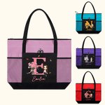 Personalised Birth Flower Cartoon Character Initial Large Resuable Tote Bag with Name Birthday  Christmas Gift for Women