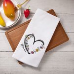 Personalised Heart 1-6 Birth Flowers 100% Cotton Quick Drying Waffle Tea Towel with Names Kitchen Decor Housewarming Gift for Mom Grandma