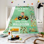 Personalized Face Photo Construction Vehicles Lorries Multicolour Soft Throw Blanket with Name Home Decor Birthday Gift for Boys Girls 5