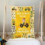 Personalized Face Photo Construction Vehicles Lorries Multicolour Soft Throw Blanket with Name Home Decor Birthday Gift for Boys Girls 2