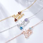 Collier Personnalisé avec Noms et Pierres de Naissance en Forme de Cœur Pendentif Style de Deux Noms Cadeau Anniversaire Noël pour Femme