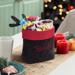 Personalised Reindeer Antlers Polka Dot Collapsible Felt Storage Basket with Embroidery Name for Candies Toys Christmas Decor Gift for Boys Girls