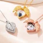 Personalized Dainty Angel Wing Heart Photo Urn Necklace for Ashes with Engraved Text Cremation Jewelry Memorial Gift for Women