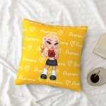 Personalisierter Kissenbezug mit Y2K Modischer Cartoon-Mädchen-Figur Namen Herzen Haus Deko Geburtstag Weihnachten Freundschaft Geschenk für Damen