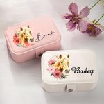 Boîte à bijoux de voyage en cuir avec nom Cadeau d'anniversaire pour les femmes qui aiment les chevaux