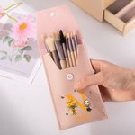 Personalised Cartoon Character Makeup Brush Bag Set with Name and Birth Flower 8 Pcs Makeup Brushes Travel Essentials Birthday Gift for Friend Family