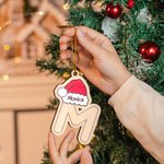 Cappello di Natale personalizzato in legno con nome e corda d'oro Regalo di Natale per amici e famiglia