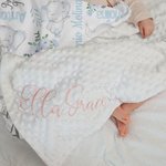 Personalized Cute Floral Elephant Initial Name Baby Security Blanket with Dotted Backing and Embroidery Text Birthday Baby Shower Gift for Boys Girls