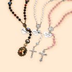 Chapelet en Perles Personnalisé avec Nom et Date Gravé Breloque Cœur Croix Jésus Cadeau Catholique Baptême Toussaint Communion pour Enfant
