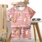 Personalisierte Aquarell Woodland Tiere weiches Kind Pyjamas T-Shirt Shorts Set mit Namen Multicolor Geburtstag Weihnachten Geschenk für Jungen Mädche