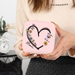 Personligt hjärta födelseblomma bärbart smyckeskrin med 1-6 namn resekomponenter födelsedag morsdag present till mamma mormor