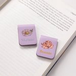 Marque-Page Magnétique en Cuir Personnalisé avec Nom Gravé et Fleur de Naissance Cadeau Anniversaire Noël pour Amoureux de Lecture