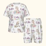 Gepersonaliseerde Aquarel Fantasie Eenhoorn Zachte Kinderpyjama T-shirt Shorts Set met Naam Veelkleurig Verjaardag Kerstcadeau voor Jongens Meisjes