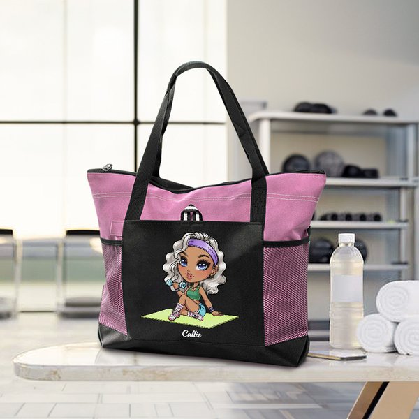 Spersonalizowana torba sportowa Cartoon Sport Girl Large Oxford Tote Bag z imieniem i nazwiskiem Gym Workout Travel Essentials Gift for Sports Lover