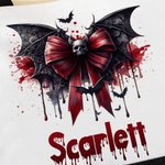 Cráneo gótico personalizado Bloody Bat Bow Bolsa de lona grande con nombre y forro impermeable Regalo de Halloween para las mujeres Gothic Lover