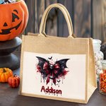 Personalizzato Gotico Teschio Sanguinante Pipistrello Fiocco Grande Capacità Borsa Tote di Juta con Nome Spaventoso Regalo di Halloween per Donne Amanti del Gotico
