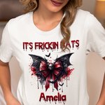 Personalisierte Gothic Schädel blutige Fledermaus Bogen T-Shirt Sweatshirt mit Namen Spooky Geburtstag Halloween Party Geschenk für Frauen Mädchen