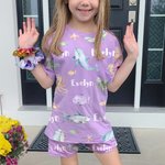 Pyjama pour enfant personnalisé avec nom en aquarelle Animaux marins T-shirt short Multicolore Anniversaire Noël Cadeau pour Garçons Filles