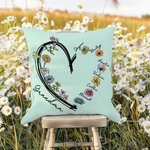Taie d'Oreiller Personnalisée avec 1-6 Fleurs de Naissance Noms et Titre Décoration de Maison Cadeau Anniversaire Noël pour Parents Grands-parents