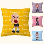 Personalisierter Kissenbezug mit Y2K Modischer Cartoon-Mädchen-Figur Namen Herzen Haus Deko Geburtstag Weihnachten Freundschaft Geschenk für Damen