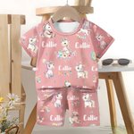 Gepersonaliseerde Aquarel Fantasie Eenhoorn Zachte Kinderpyjama T-shirt Shorts Set met Naam Veelkleurig Verjaardag Kerstcadeau voor Jongens Meisjes