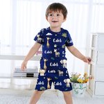 Pyjama Doux Personnalisé avec Nom Thème des Animaux Safari Set de T-shirt Short Multicolore Cadeau Anniversaire Noël pour Enfants Garçons Filles