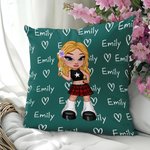 Personalisierter Kissenbezug mit Y2K Modischer Cartoon-Mädchen-Figur Namen Herzen Haus Deko Geburtstag Weihnachten Freundschaft Geschenk für Damen