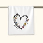 Personalised Floral Love Heart 100% Cotton Water Absorbent Face Towel with 1-6 Birth Flower and Name Birthday Christmas Gift for Mom Grandma