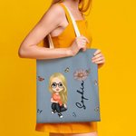 Bolsa de lona personalizada con personaje de dibujos animados y flor regalo de cumpleaños para mujeres y niñas