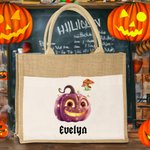 Personalizado Cute Pumpon Mushroom Calabaza reutilizables Trick or Treat Bolsa de yute con nombre Beach Halloween Party Regalo para Mujeres Niñas