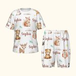 Personalisierte Aquarell Woodland Tiere weiches Kind Pyjamas T-Shirt Shorts Set mit Namen Multicolor Geburtstag Weihnachten Geschenk für Jungen Mädche