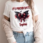 Personalisierte Gothic Schädel blutige Fledermaus Bogen T-Shirt Sweatshirt mit Namen Spooky Geburtstag Halloween Party Geschenk für Frauen Mädchen