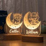 Veilleuse LED en Acrylique Personnalisée avec Nom Style de Vache Highland Décoration de Chambre avec Base en Bois Cadeau Baby Shower Noël pour Enfant