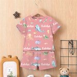 Pyjama pour enfant personnalisé avec nom en aquarelle Animaux marins T-shirt short Multicolore Anniversaire Noël Cadeau pour Garçons Filles