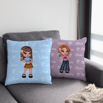 Personalisierter Kissenbezug mit Y2K Modischer Cartoon-Mädchen-Figur Namen Herzen Haus Deko Geburtstag Weihnachten Freundschaft Geschenk für Damen