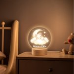 Veilleuse LED Personnalisée avec Nom Maman et Bébé Animaux Lune Nuage Décoration de Chambre avec Socle en Bois Cadeau Anniversaire Noël pour Enfant