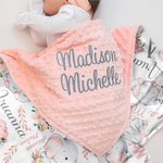 Personalized Cute Floral Elephant Initial Name Baby Security Blanket with Dotted Backing and Embroidery Text Birthday Baby Shower Gift for Boys Girls