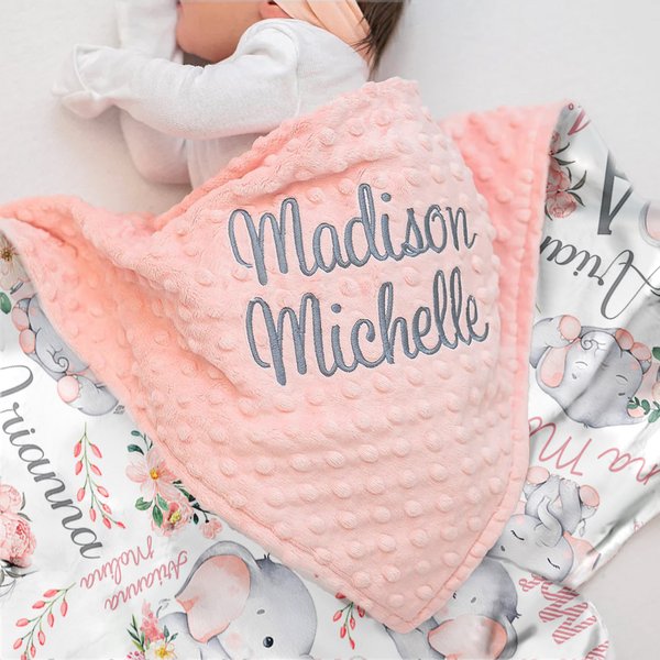Couverture pour Bébé Personnalisée avec Initiale Nom au Front et Textes Brodés au Dos Cadeau Anniversaire Noël pour Nouveau-né