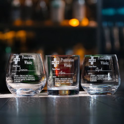 Personalised Funny Prescription Whisky Bourbon Whiskey Glasses and Slate Coaster with Laser Engraved Name Father's Day Gift for Grandpa Dad